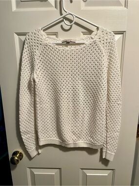 LOFT White Open-Stitch Knit Sweater Womens Size Small NWOT